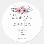 Elegante Waterverf bloemen bruiloft dank u klasse Ronde Sticker (Voorkant)