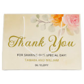 Elegante Waterverf Bloemen Bruiloft Goud Dank u Groot Cadeauzakje (Voorkant)