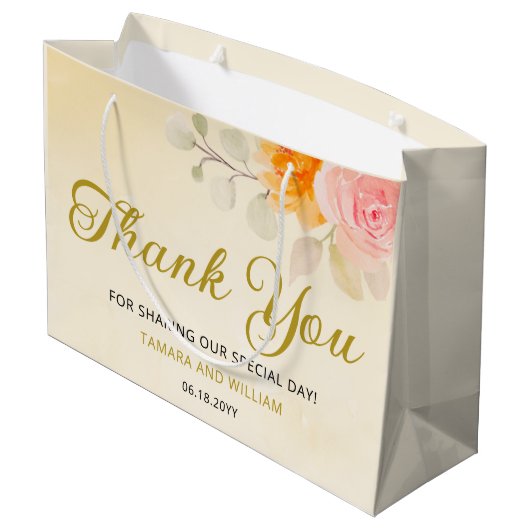 Elegante Waterverf Bloemen Bruiloft Goud Dank u Groot Cadeauzakje (Achterkant Gekanteld)
