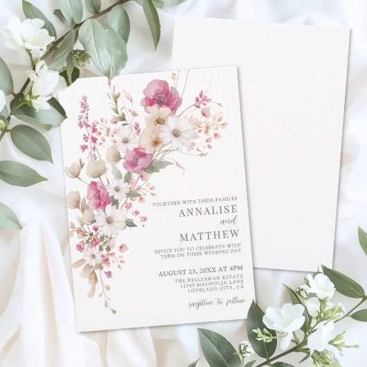 Elegante Waterverf Bloemen Bruiloft Kaart