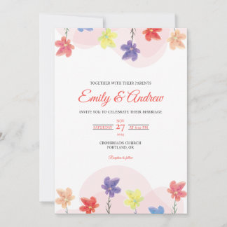 Elegante Waterverf Bloemen Bruiloft met Wilde Bloe Kaart