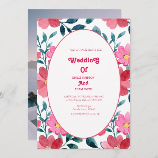 elegante waterverf BLOEMEN BRUILOFT Uitnodiging (Voorkant / Achterkant)