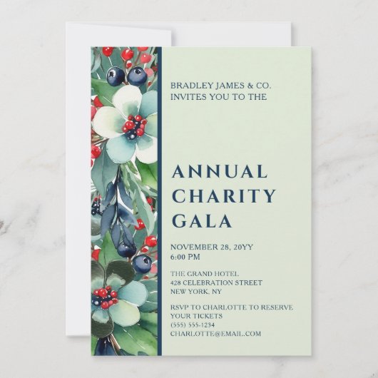 Elegante Waterverf Bloemen Charity Event Gala Part Kaart (Voorkant)