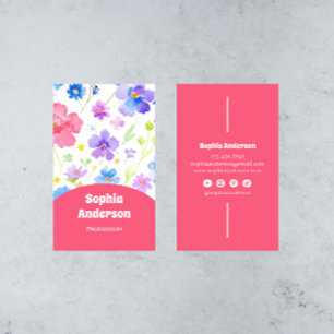 Elegante Waterverf Bloemen - Chic Vertical Visitekaartje