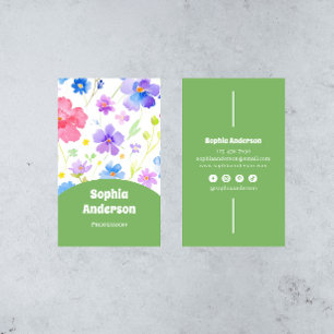 Elegante Waterverf Bloemen - Chic Vertical Visitekaartje