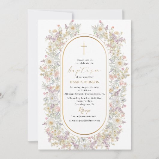 Elegante Waterverf Bloemen Doop Kaart (Voorkant)