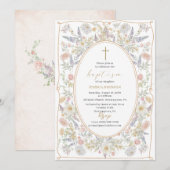 Elegante Waterverf Bloemen Doop Kaart (Voorkant / Achterkant)