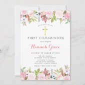Elegante waterverf bloemen eerste communie kaart (Voorkant)