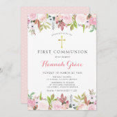 Elegante waterverf bloemen eerste communie kaart (Voorkant / Achterkant)
