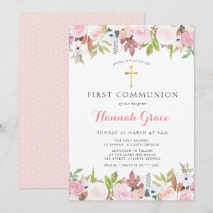 Elegante waterverf bloemen eerste communie kaart