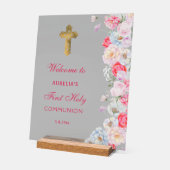 Elegante Waterverf Bloemen Eerste Communie Welkom Acryl Bord (Hoek)