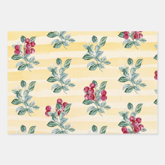 Elegante Waterverf Bloemen en bessen Assorted Inpakpapier Vel (Voorkant 3)