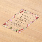 Elegante Waterverf Bloemen en groen bruiloft Acryl Uitnodigingen (Laagn)