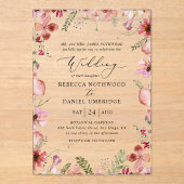 Elegante Waterverf Bloemen en groen bruiloft Acryl Uitnodigingen (Voorkant)