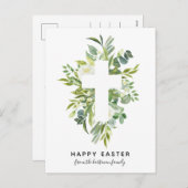 Elegante waterverf bloemen en kruis Pasen Feestdagenkaart (Voorkant / Achterkant)