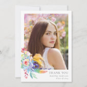 Elegante Waterverf Bloemen Foto Afstuderen Bedankkaart (Voorkant)