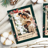 Elegante Waterverf Bloemen Foto Kerst Kaart