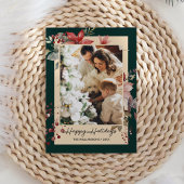 Elegante Waterverf Bloemen Foto Kerst Kaart