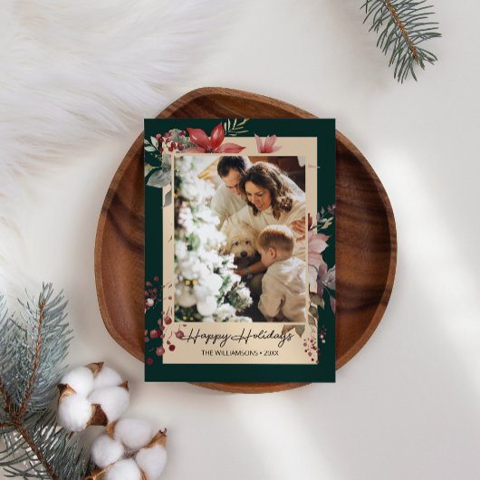 Elegante Waterverf Bloemen Foto Kerst Kaart