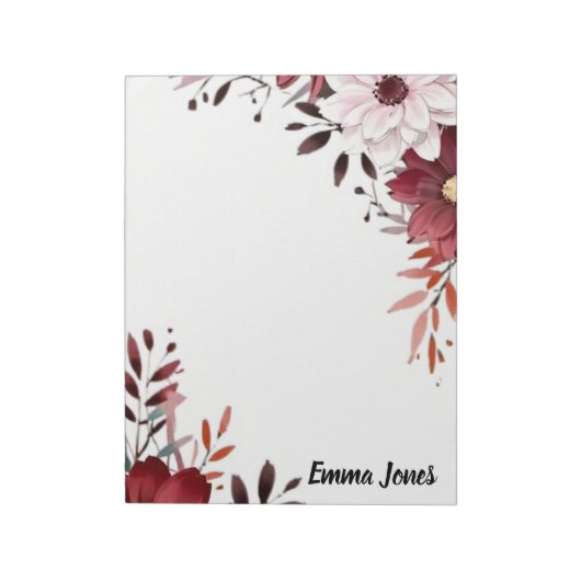 Elegante Waterverf Bloemen Gepersonaliseerd Briefp Notitieblok (Linkerzijde)
