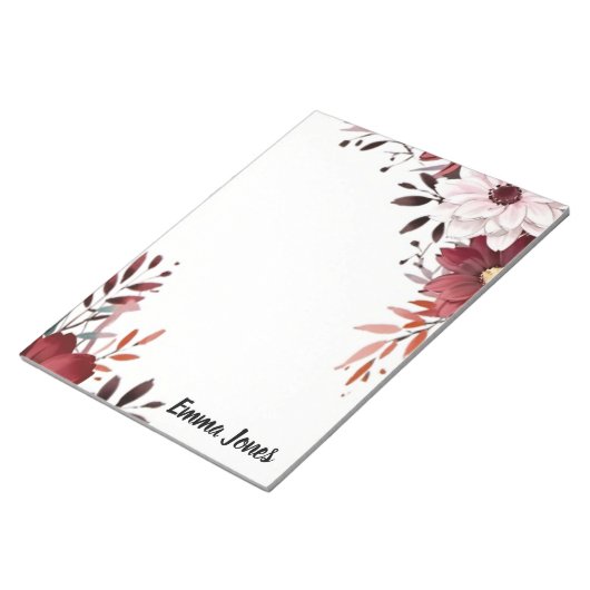 Elegante Waterverf Bloemen Gepersonaliseerd Briefp Notitieblok (Schuin)