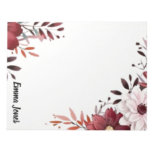Elegante Waterverf Bloemen Gepersonaliseerd Briefp Notitieblok (Voorkant)