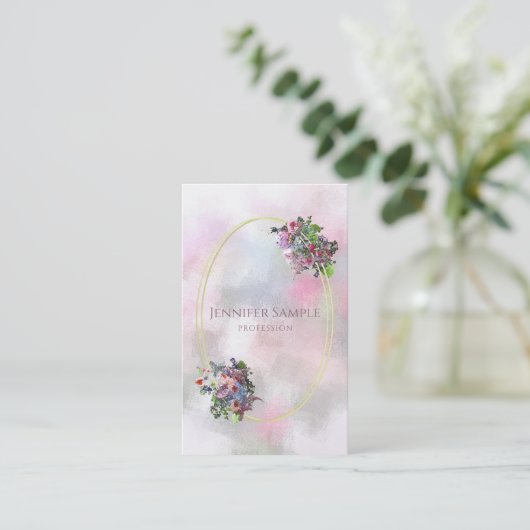 Elegante Waterverf Bloemen Goud Lijst Abstract Visitekaartje (Staand voorkant)