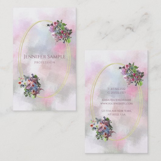 Elegante Waterverf Bloemen Goud Lijst Abstract Visitekaartje (Voorkant / Achterkant)