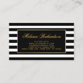 Elegante Waterverf Bloemen Goud Zwart Gestreept Visitekaartje (Achterkant)