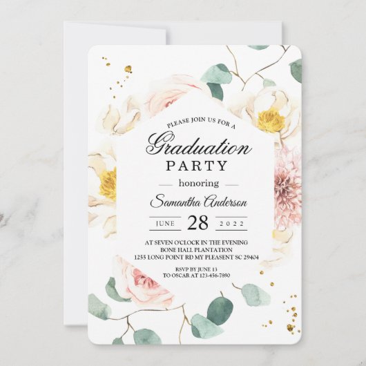 Elegante Waterverf Bloemen Graduation Party Kaart (Voorkant)