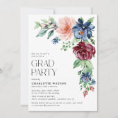 Elegante Waterverf Bloemen Graduation Party Kaart (Voorkant)
