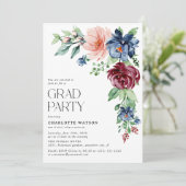 Elegante Waterverf Bloemen Graduation Party Kaart (Staand voorkant)