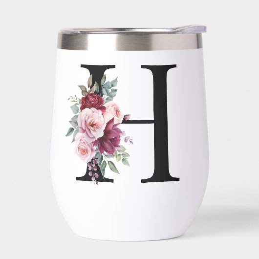 Elegante Waterverf Bloemen Initiaal Naam Monogram (Links)