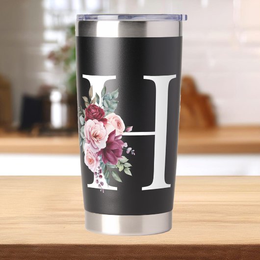 Elegante Waterverf Bloemen Initiaal Naam Monogram Geïsoleerde Drinkbeker