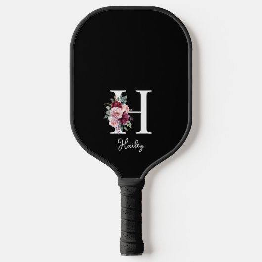 Elegante Waterverf Bloemen Initiaal Naam Monogram Pickleball Paddle (Voorkant)