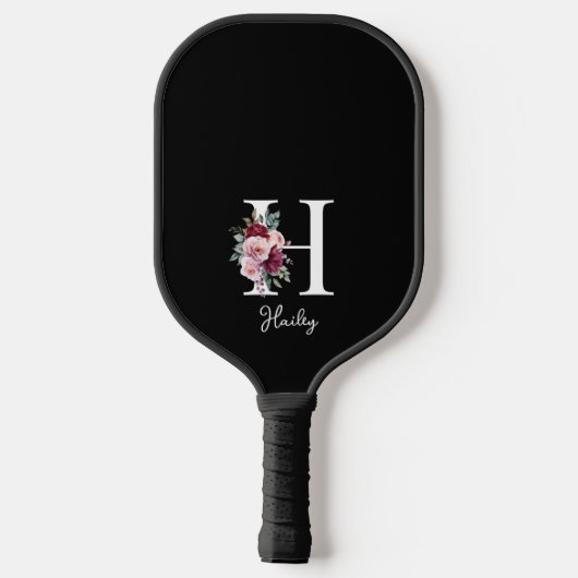 Elegante Waterverf Bloemen Initiaal Naam Monogram Pickleball Paddle (Achterkant)