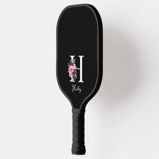 Elegante Waterverf Bloemen Initiaal Naam Monogram Pickleball Paddle (Links)