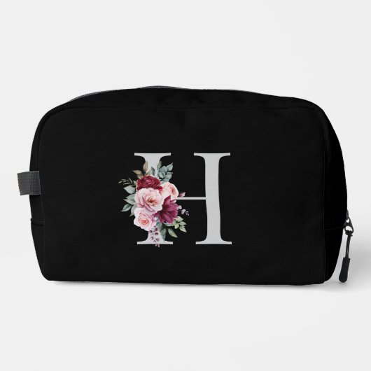 Elegante Waterverf Bloemen Initiaal Naam Monogram Toilettasje (Voorkant)