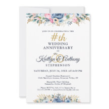 Elegante Waterverf Bloemen Jubileum Navy Gold