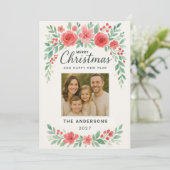 Elegante Waterverf Bloemen Kerstkaart (Staand voorkant)