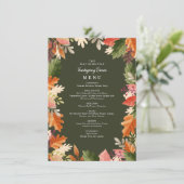 Elegante waterverf Bloemen lijst Thanksgiving Menu (Staand voorkant)