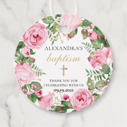 Elegante Waterverf Bloemen Meisje Doop Dank u Bedankjes Labels (Voorkant)