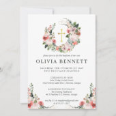 Elegante Waterverf Bloemen Meisje Doopuitnodiging Kaart (Voorkant)