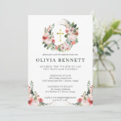 Elegante Waterverf Bloemen Meisje Doopuitnodiging Kaart (Staand voorkant)