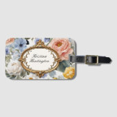 Elegante Waterverf Bloemen met Gouden Lijst Bagagelabel (Voorkant (horizontaal))