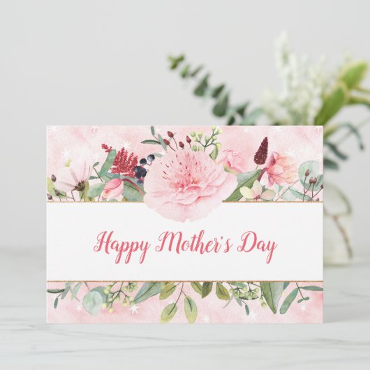 Elegante Waterverf Bloemen Moederdag Kaart (Staand voorkant)