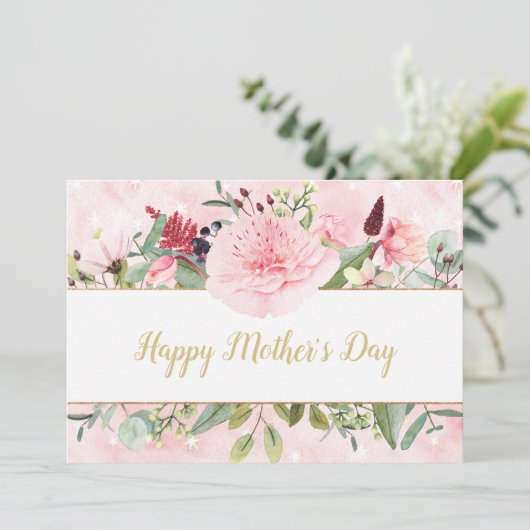 Elegante Waterverf Bloemen Moederdag Kaart (Staand voorkant)