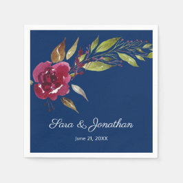 Elegante Waterverf Bloemen Navy Blauwe Trouw Servet