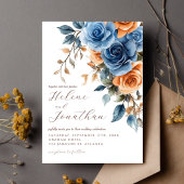Elegante Waterverf Bloemen Navy Blue Rust Wedding Kaart