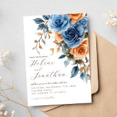 Elegante Waterverf Bloemen Navy Blue Rust Wedding Kaart